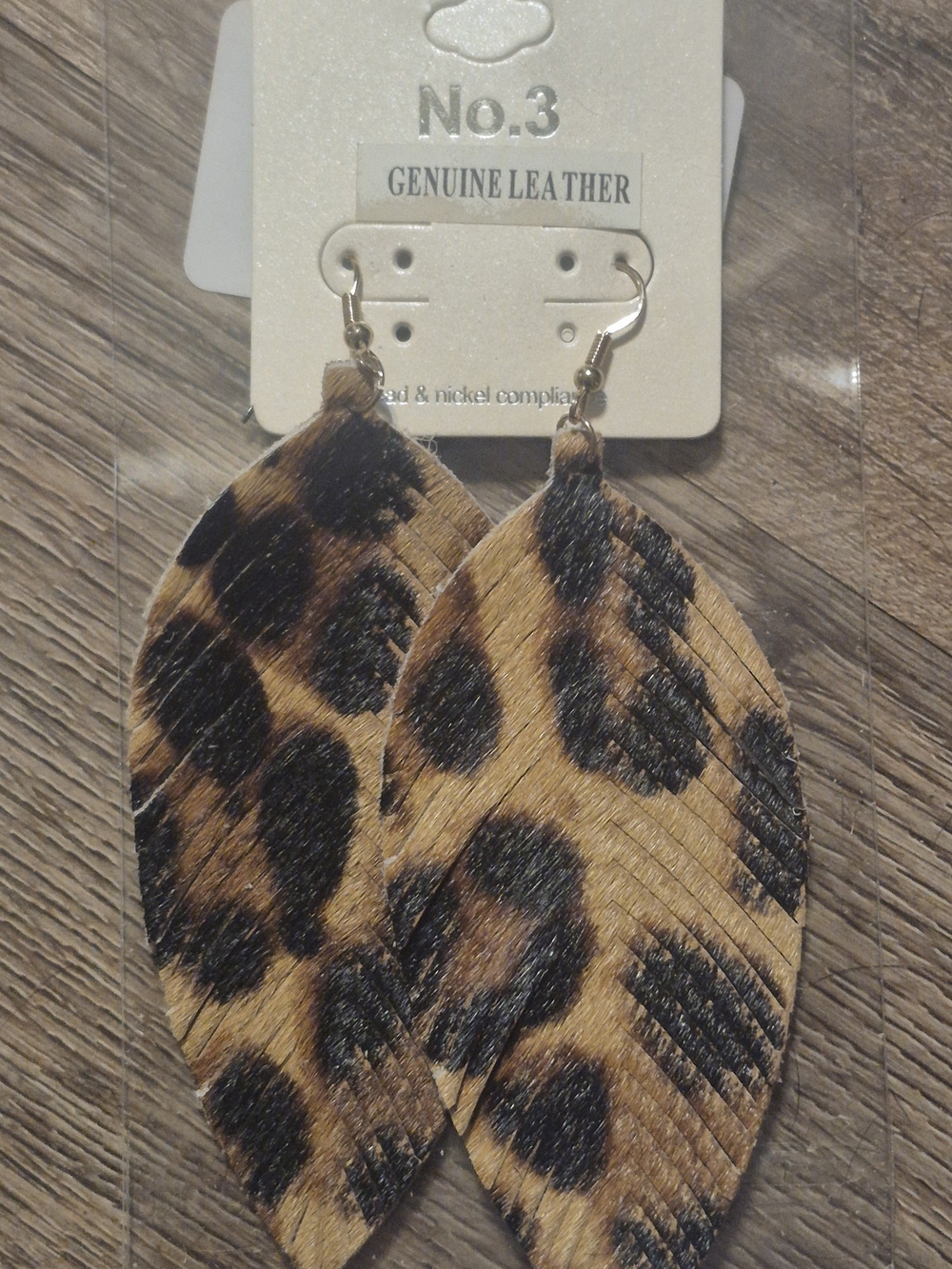 Leopard Print Genuine Leather Teardrop Earrings - Brown/Black